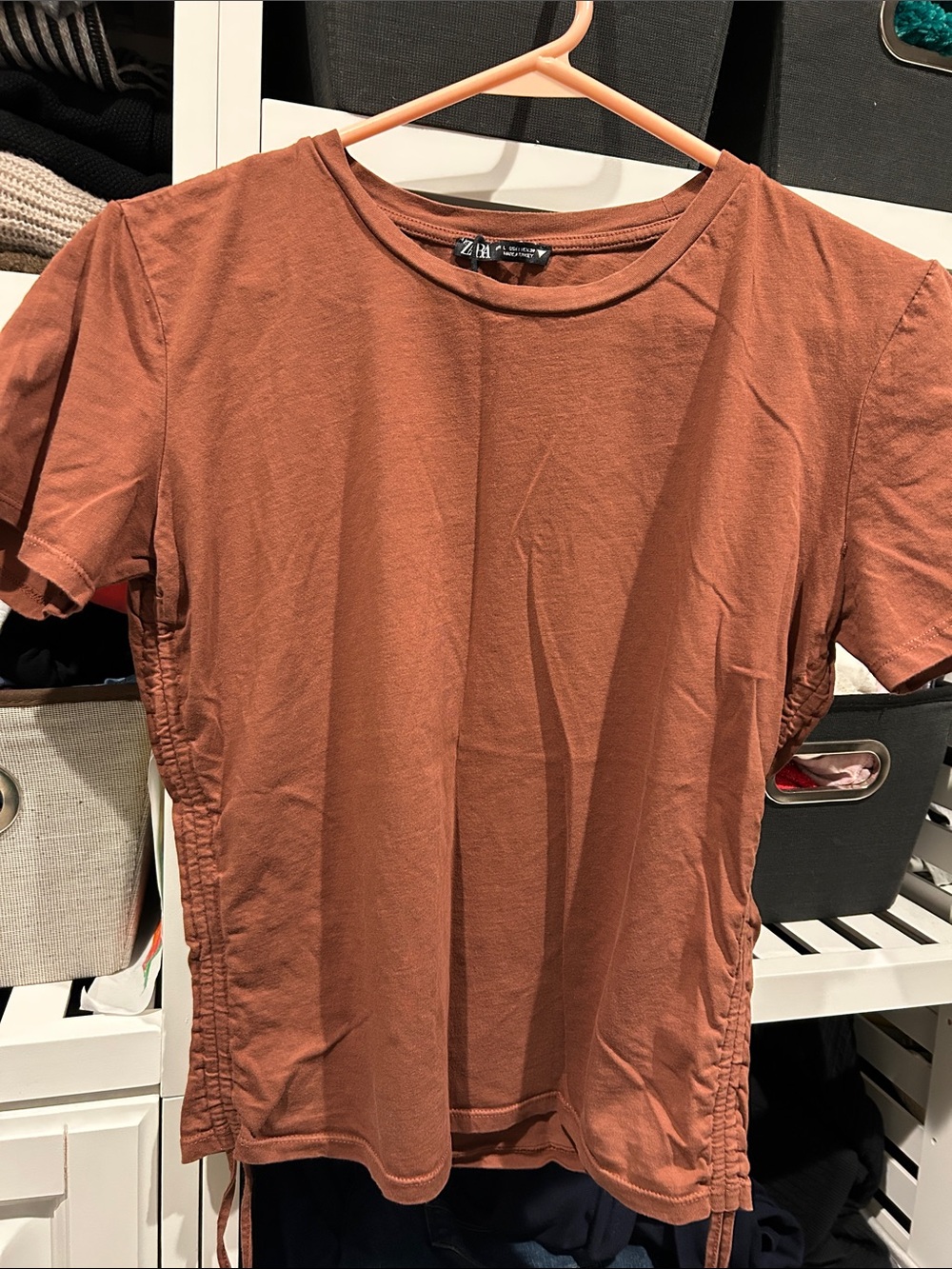 Zara Brown Short Sleeve Tee with Side Drawstrings